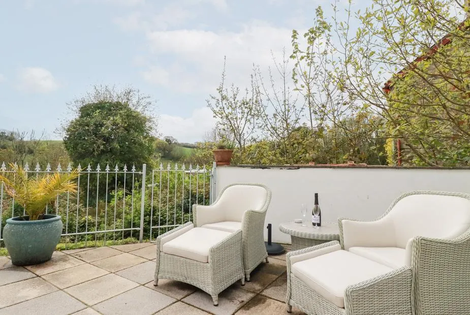 Patio at Chapel Green Studio with outdoor seating and countryside view